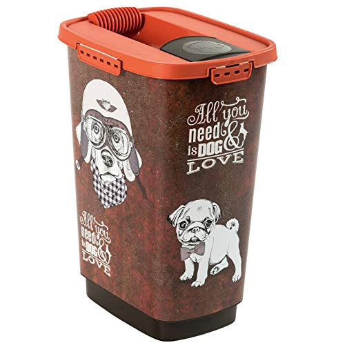 Rotho Cody, Recipiente de comida para mascotas de 25 litros con tapa y vertedor, Plástico PP sin BPA, marrón, naranja, 25l 33.0 x 25.0 x 46.3 cm