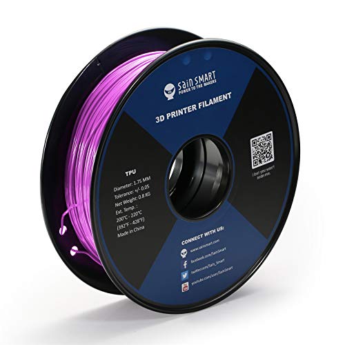 SainSmart Poliuretano termoplástico de color neón, 1,75 mm, flexible TPU 3D filamento 800 g, precisión dimensional +/- 0,05 mm, magenta neón, un color rojo púrpura.