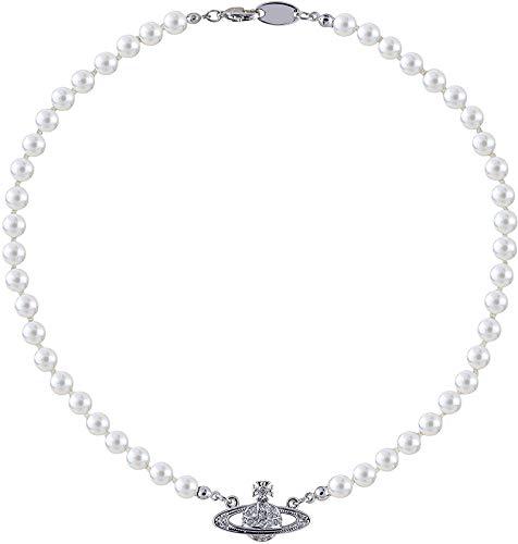 Saturn Pearl Necklace, Collares de Cuentas de Perlas Blancas de Cristal, Diamantes de Imitación de Imitación del Planeta Collar de Perlas de Saturno para Joyería de Mujer