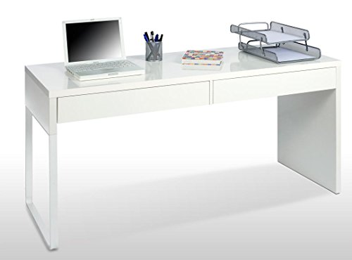 SERMAHOME- Mesa Escritorio con 2 cajones Reversible. Ideal para Ordenador o Estudio. Color Blanco Brillo. Medidas: 138 x 75 x 50 cm.