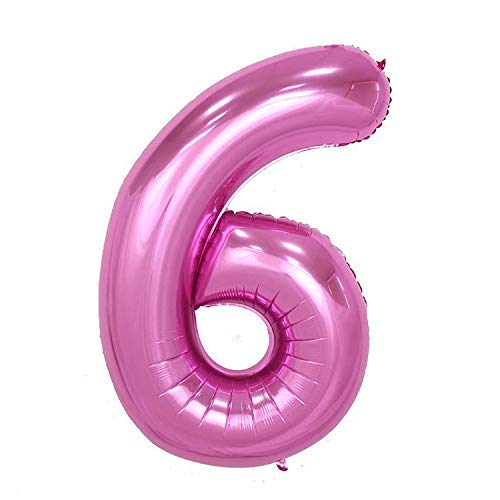 ShopVip Globos de cumpleaños - número 6 - Decoración Cumpleaños Gigante de Bodas 80 CM - Número de Globo Gigante Rosa - Número de Globo 6 años - Número 6 - 60 años