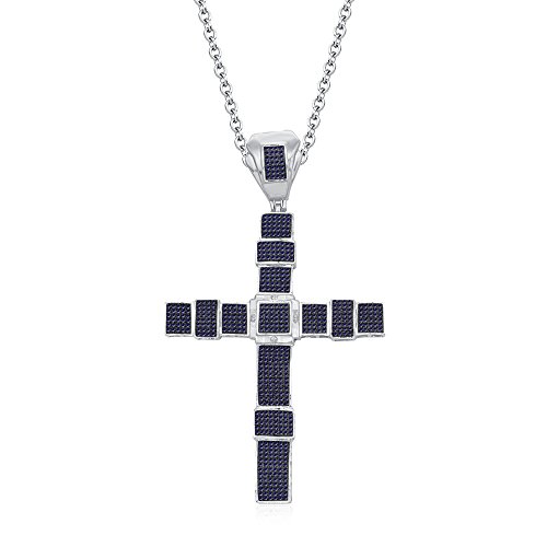 Silvernshine Jewels Collar con colgante unisex de oro blanco de 9 K FN azul zafiro simdiamantes micro pavé