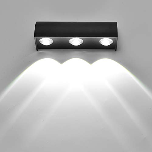 SISVIV 9W Apliques de Pared Exterior LED IP65 Impermeable Lámpara de Pared de Aluminio Moderna para Balcón Porche Garaje Baño Negro Blanco Frío