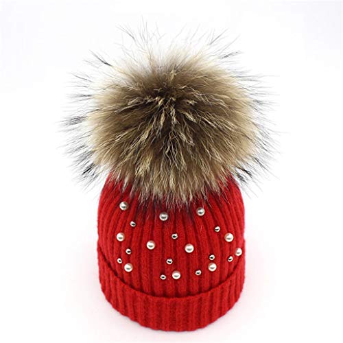 SJNX-Running Shoes Chunky Soft Cable Knit Hat Crochet Knit Hat Girl Boy Beanie Cap Cozy Fleece Liner Faux Fur Pompom 55-60cm