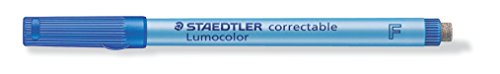 STAEDTLER Lumocolor Correctable 305 F-3 - Rotulador borrable punta F de 0,6 mm aprox, color azul. Caja de cartón con 10 rotuladores, 305 F-3 VE