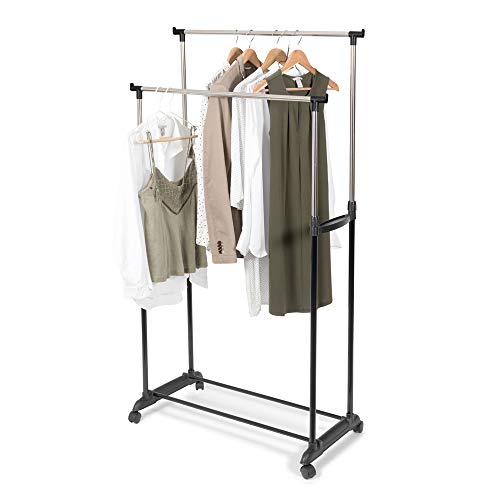 Store & Style - Burro para ropa con altura regulable, 78 x 42 x 85-165 cm (ancho x fondo x alto, gris y negro)