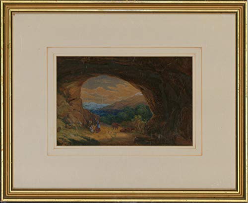 Sulis Fine Art Acuarela de mediados del siglo XIX - En la cueva