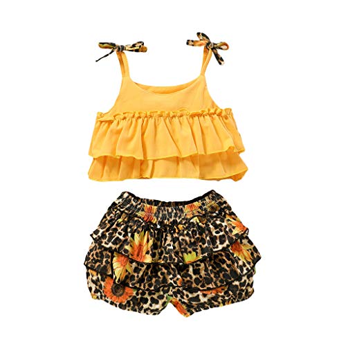 Sunnymi - Conjunto de ropa para bebé de 0 a 24 meses, 2 piezas, ropa para bebé, niña, con cabezal, top y pantalones cortos de flores amarillo 12-18 Meses
