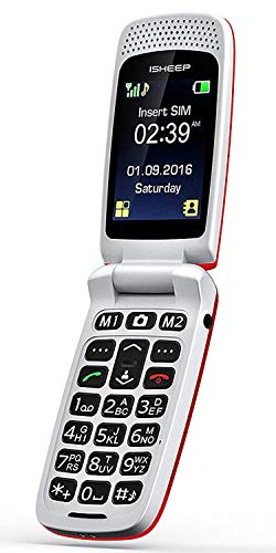 Teléfono móvil con Tapa para Personas Mayores, Teclas Grandes, Isheep SF213 gsm, Pantalla de 2,4 Pulgadas, tecla de Emergencia, cámara (Rojo)