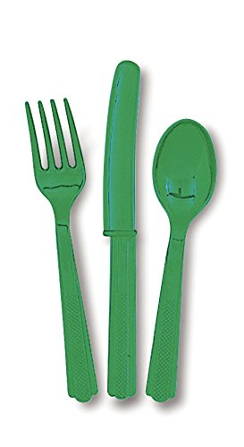 Unique Party- Cubiertos de plástico para 6, Color verde esmeralda (30298) , color/modelo surtido