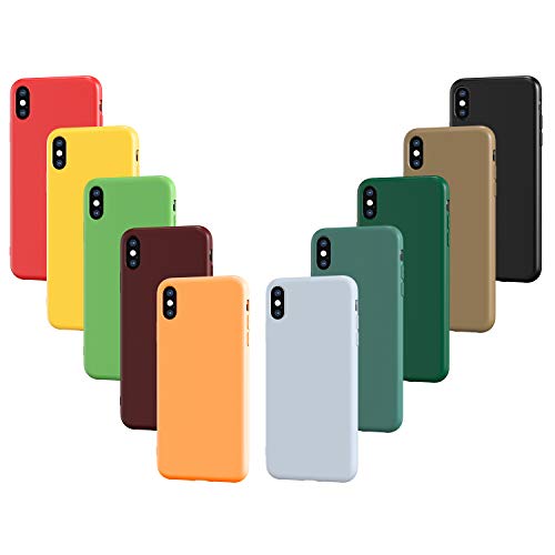 VGUARD 10 x Funda para iPhone XS/X, Ultra Fina Carcasa Silicona TPU Protector Flexible Funda (Negro, Verde Oscuro, Verde Claro, Azul, Naranja, Rojo Vino, Rojo, Amarillo, Púrpura, Marrón)