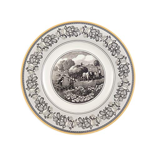 Villeroy & Boch Audun Ferme Plato llano, 27 cm, Porcelana Premium, Blanco/Gris/Amarillo