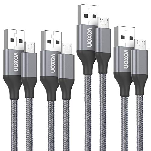 VOXON Cable Micro USB, Cable de Carga 4-Pack [1M* 2, 2M, 1.5M] de Alta Velocidad 2.4A Cable de Sincronización Extra USB de Nylon Trenzado Extra Largo para Galaxy S7, Kindle, PS4, Tableta y más