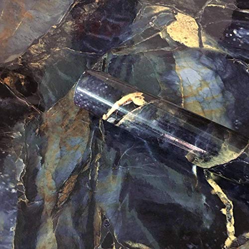 WDragon Papel de vinilo con aspecto de mármol de piedra azul brillante, efecto granito, papel adhesivo para encimera de cocina de 40 cm por 200 cm