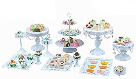 WUPYI2018 - Juego de 12 soportes para tartas de cristal blanco con forma de torre de postres hechos de hierro, para bodas, cumpleaños, fiestas, redondos, de metal, para cupcakes, postres, platos, etc.