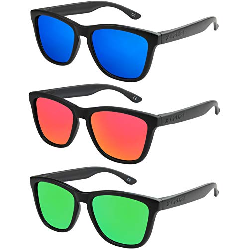 X-CRUZE® - Pack de 3 gafas de sol polarizadas estilo Retro Vintage Unisex Caballero Dama Hombre Mujer Gafas - negro mate - Set G -