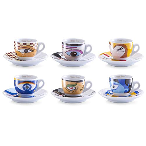 Zeller 26510 Servicio de Café Expreso, Magic Eyes, Porcelana, Multicolor, 32x13x8.5 cm, 12 Unidades