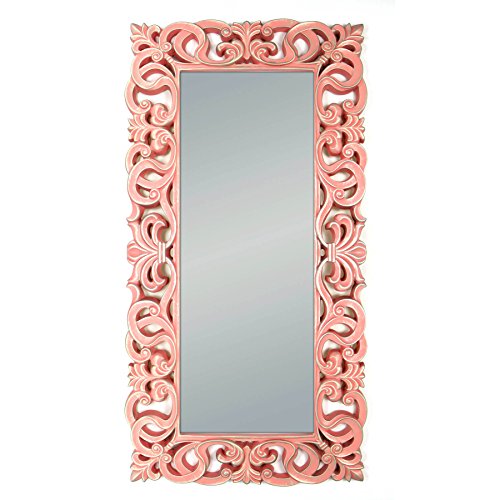 -Espejo Fabricado en España y Decorado a Mano- Medida Exterior 88x178 cm, Medida de Espejo 48x138 cm. Espejo Decorativo de Pared Modelo Goya Color Rosa patinado en Plata.