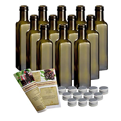 12er conjunto botellas de vidrio vacías de "Mara Antik" 250 ml incl, tapa de rosca y de botellas de descuento-libro de recetas para embotellado, botella, botella de licor, botella de licor de botellas de descuento