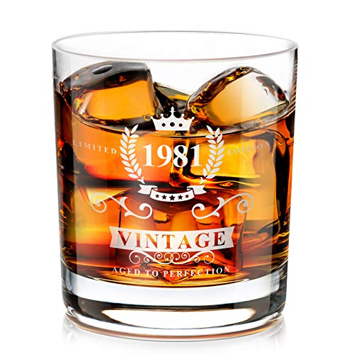 1981 40th Regalo para Hombres, Vaso de Whisky Tradicional Hecho a Mano a la Antigua, Regalo de Los Amantes del Whisky para Papá, Esposo, Amigos, Divertidos Regalos Vintage para el 40 Aniversario