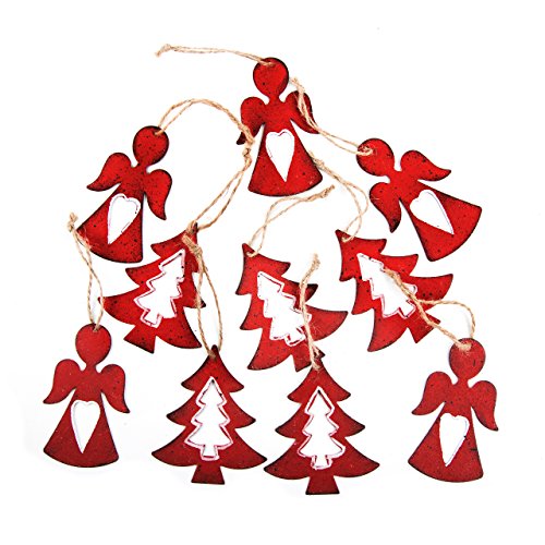 2 x 5 christaumschmuck metal colgante ángel + algodón rojo vintage Navidad Regalo colgante Navidad colgante decoración de Navidad para colgar