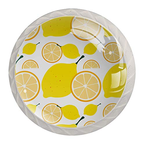 4 tiradores redondos de cristal transparente con diseño de limón, para armarios de cocina, aparador, armario, baño, armario