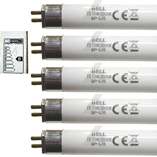 5 unidades de tubos fluorescentes de 13 W, T5, 525 mm, color blanco, 3500 K, casquillo G5, 13 W, iluminación de campana 05411