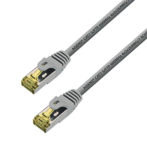 AISENS - A146-0337 Cable de Red latiguillo RJ45 LSZH Cat.7 600 MHz s/FTP pimf awg26, Gris, 5.0m