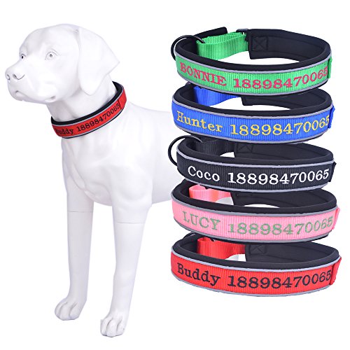 Amakunft Collar Reflectante y Duradero Personalizado para Perro con Nombre, Nombre Bordado para teléfono y número de Mascota, Collar de identificación Personalizado para Perros