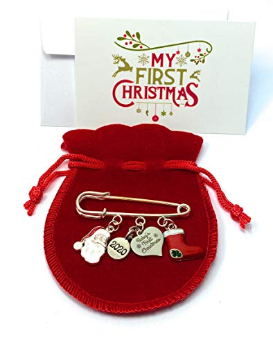 Amuleto de recuerdo para bebé con diseño navideño de Papá Noel y calcetín de Navidad con tarjeta de regalo de Navidad y 3 opciones de regalo diferentes multicolor Talla:pequeño