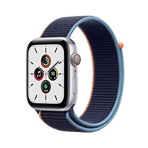 Apple Watch SE (GPS + Cellular, 44 mm) Caja de Aluminio en Plata- Correa Loop Deportiva Azul Marino Intenso