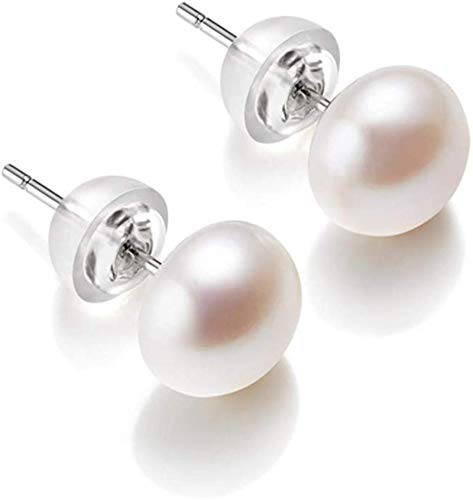 AQUALITYS Aretes de Perlas de Agua Dulce cultivadas 100% Blancas de 6-11 mm para Mujer, aretes de Plata de Ley para Mujer, Perla Blanca, 9-10 mm