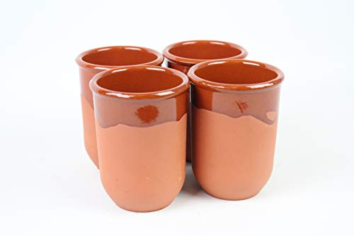 ARTESANIAROCA Vasos de Barro, Conjunto de 4 Vasos de Barro 450ml. Medio Esmalte. Producto Nacional, Artesanal. Medidas 9cm diámetro x 12cm Altura