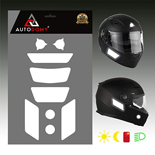 Autodomy Pegatinas Reflectantes Casco Moto Moteros Moteras Pack 9 Unidades para Moto Diseño Sport (Blanco/Plata Reflectante)