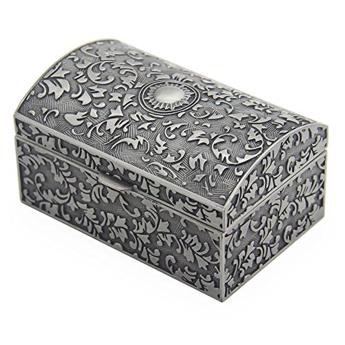 AVESON - Joyero rectangular de metal vintage, caja de regalo, organizador de joyas, para niñas o mujeres, color estaño envejecido