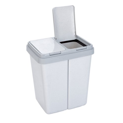 Axentia – Cubo de basura doble con 2 compartimentos, separador residuos (2 x 23 l), Plástico, Gris granito, 43 x 33 x51 cm