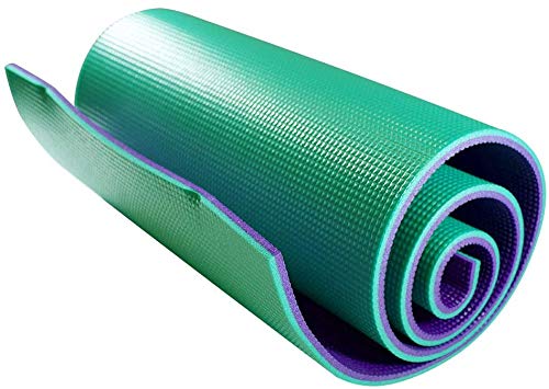 Azorex Esterilla Yoga Espeso Antideslizante Alfombrilla de Yoga Espesor 10mm con Correa de Hombro (Verde+Violeta, Ancho 76cm, Espesor 10mm)