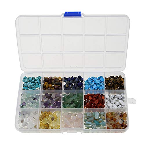 Be In Your Mind - Perlas de piedras preciosas en forma irregular natural con chips de 15 tipos con caja de almacenamiento para bricolaje, pendientes, pulsera, collar