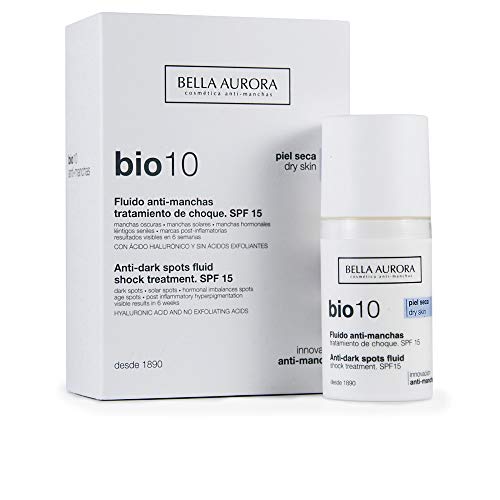 Bella Aurora Bio10 Fluido Antimanchas Piel Seca SPF 15 | Tratamiento despigmentante Facial, 30 ml