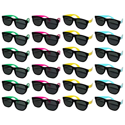 BELLE VOUS Gafas de Sol Negras (Paquete De 24) - Gafas de Sol Unisex Azul, Rosa, Verde Amarillo Marco para Gafas de Sol de Verano, Moda, Piscina en la Playa para Adultos
