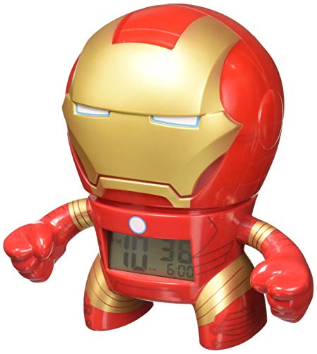 BulbBotz Reloj despertador infantil con luz, diseño de Iron Man de Marvel, color rojo y dorado, plástico, 19 cm de alto, pantalla LCD, producto oficial