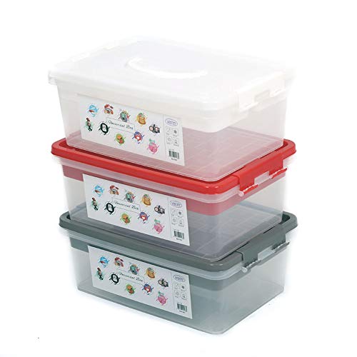 Caja Organizadora Plástico, Caja Multiuso, Set 3 Unidades con Tapa y Compartimiento