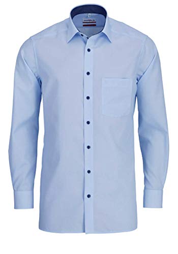 Camisa Marvelis, manga larga 64 cm, corte moderno, color azul claro, no necesita planchado, cuello New Kent, 100% algodón, con ribete azul claro 49