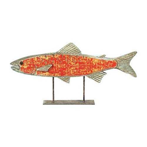 CAPRILO Figura Decorativa de Madera Pez Rojo con Base Adornos y Esculturas. Decoración Hogar Marinera. Regalos Originales. 19 x 39.5 x 4 cm.