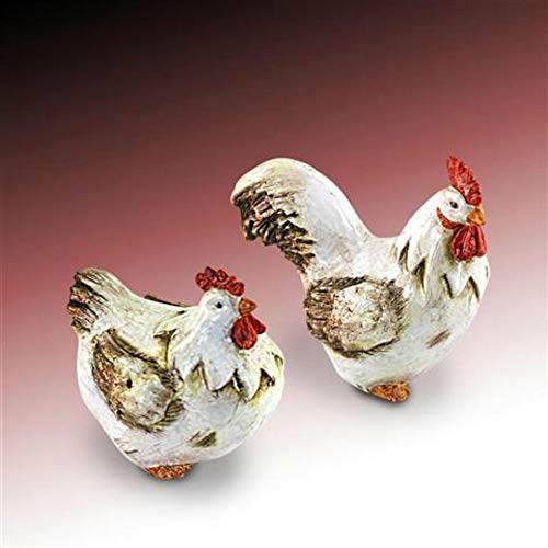 CAPRILO. Set de 2 Figuras Decorativas de Resina Gallinas Blancas Adornos y Esculturas. Animales. Decoración Hogar. Regalos Originales. 7.5 x 8 x 4 cm.