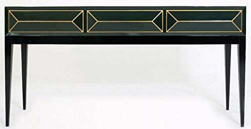 Casa Padrino Consola Art Deco de Lujo Negro/Verde/Oro 180 x 49 x A. 92 cm - Consola de Madera Maciza con 3 cajones en óptica 3D - Mobiliario Art Deco