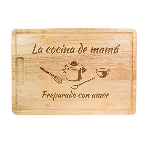 Casa Vivente Tabla de Cortar de Madera con Grabado Preparado con Amor - La Cocina de Mamá Madera de Caucho 40,5 x 28,5 x 2 cm