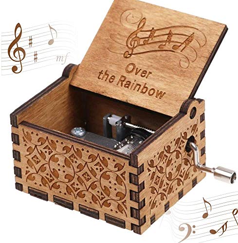 CDIYTOOL Caja de música de madera clásica clásica grabada a mano, con manivela tallada tallada para el día de los niños, niños, niñas, amigos