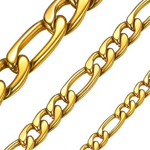 ChainsHouse Collares Mujer Acero Dorado 18K, Collar Figaro Fino para Mujeres Hombres 5mm Ancho 46cm Largo
