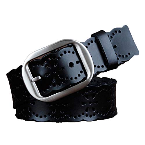 Cinturón De Cuero Para Mujer Cinturón De Recorte Blanco Cinturón Ancho Con Hebilla Informal Negro 80-87cm